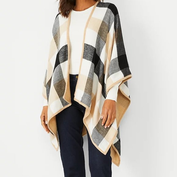 AnnTaylor Sweaters - Ann Taylor Plaid Open Front Poncho